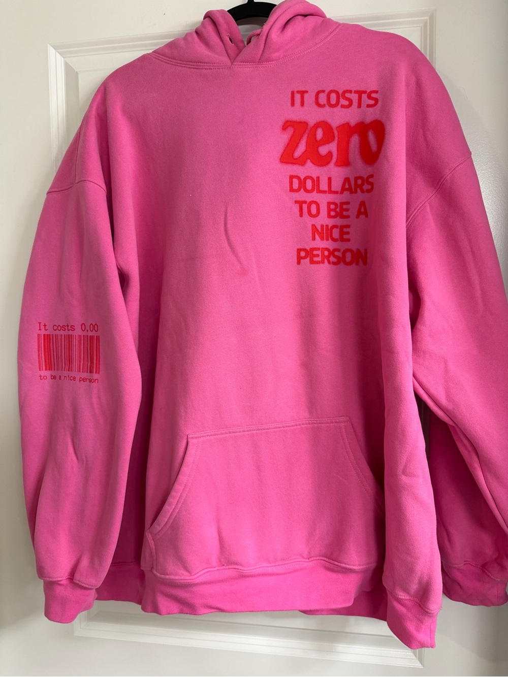 Women’s Pink Graphic Crewneck Hoodie - 'It Costs Zero'
